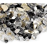 Skyflame 10-Pound Blended Fire Glass for Fire Pit Fireplace Landscaping - 1/2 Inch Reflective Tempered Fireglass Onyx Black, Platinum, Gold