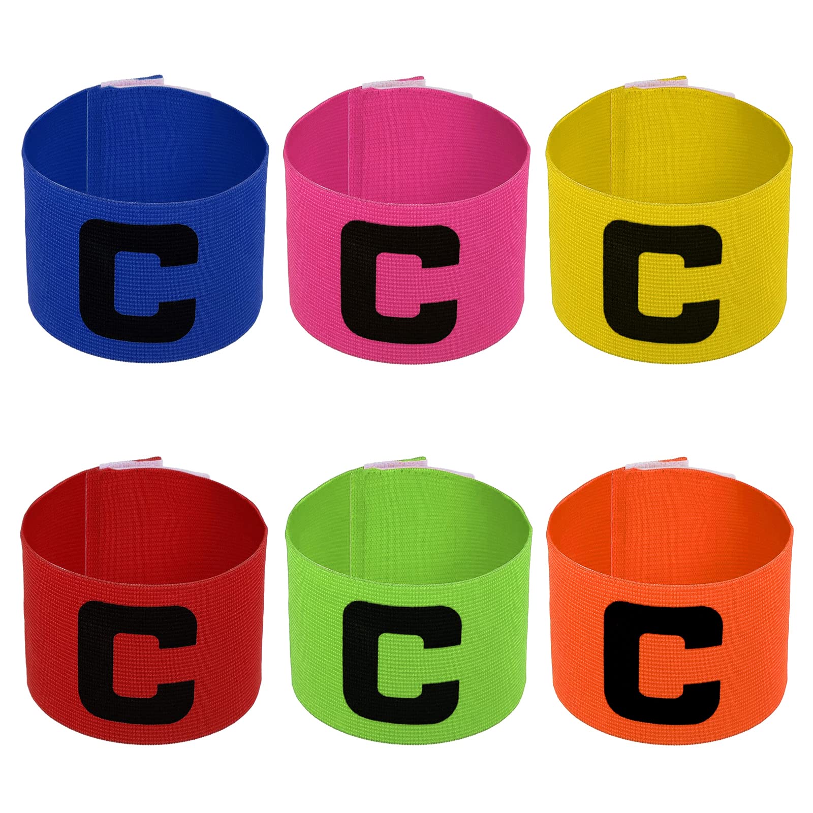 Deolven Captain Armband, 6 Pcs Coloured Captain's Armband for Senior Junior Football Hockey Tennis and Adult Soccer Sports Big C Red/Pink/Orange/Blue/Green/Yellow
