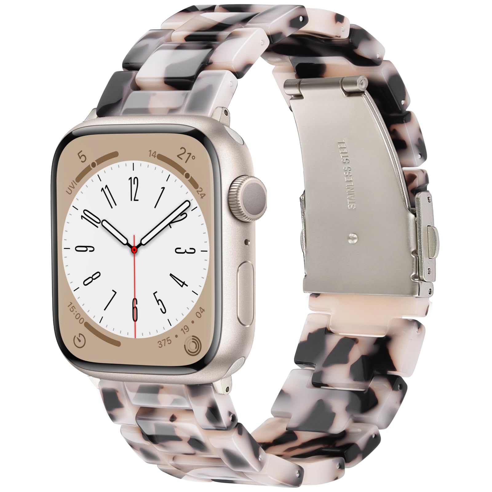 Photo 1 of V.R.HOPE Resin Watch Band Compatible with Apple Watch Band for Women 38mm 40mm 41mm 42mm Starlight Fashion Lightweight Bracelet Strap for iWatch Series 11/10/9/8/7/6/5/4/3/2/1/SE3 (Black Floral-Starlight)
