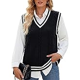 Gihuo Women's Sweater Vest V Neck Uniform Sleeveless Knitted School JK Pullover Tops Classic
