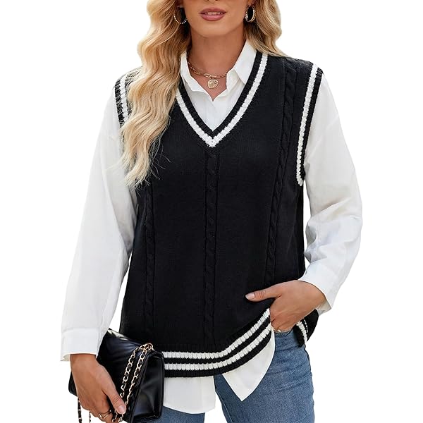 Locachy Women's Slim V Neck Sleeveless Sweater Vest Cable Knit