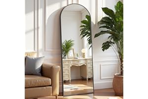 OLIXIS Arched Full Length Mirror 59"x16" for Bedroom, Full Body Mirror with Stand, Hanging or Leaning for Wall, Aluminum Alloy Thin Frame Floor Standing for Living Room, Tall, Black