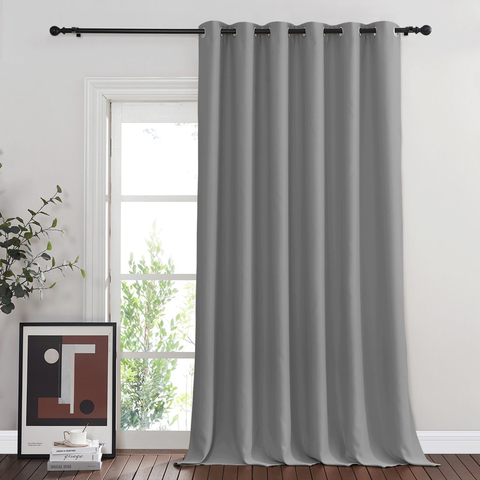 NICETOWN Outdoor Curtain for Patio Waterproof 108" Length Public Divider, Rust-Proof Grommet Blackout Thermal Insulated Privacy Outdoor Drape for Cabana/Porch, Silver Grey, 84" Wide, 1 Piece Image