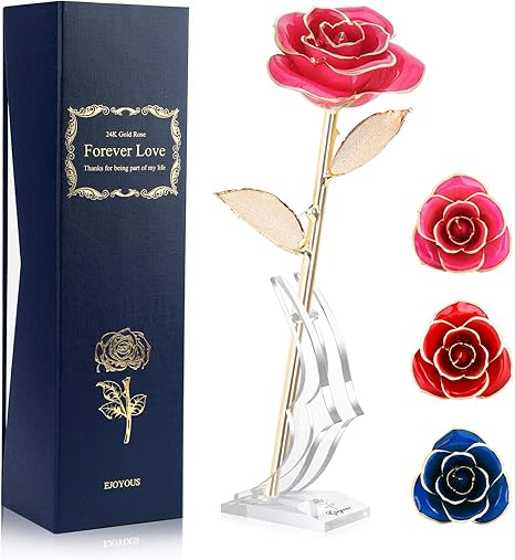 Amazon Com Ejoyous 24k Dipped Real Flower Leaves Romantic Golden Rose Eternity First Love Valentines Birthday Anniversary Propose Wedding Gift For Wife Girlfriend Sister Women Adorable Gold Pink Home Kitchen