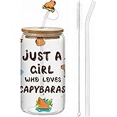 Mprocen Capybara Gifts for Women Capybara Stuff Glass Cups with Lids and Straws 16oz Smoothie Cup Iced Coffee Mug Friendship Funny Gift for Best Sister Mom BFF