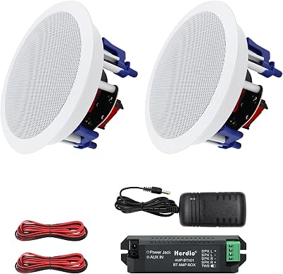 Herdio 5.25 Inch 300 Watts Round Bluetooth Ceiling Speakers Flush Mount 2 Way