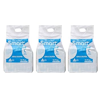 Smart Care Super Absorbent, Leg Gathers, Wetness Indicator, Fastening Tapes And Ultra Top Layer Adult Diaper 10 Large Pcs(Pack Of 3)
