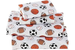 Linen Plus Sheet Set for Teens Kids Sports Soccer Basketball Football Baseball White Orange Brown Black Flat Sheet and Fitted Sheet and Pillow Case Twin Size New