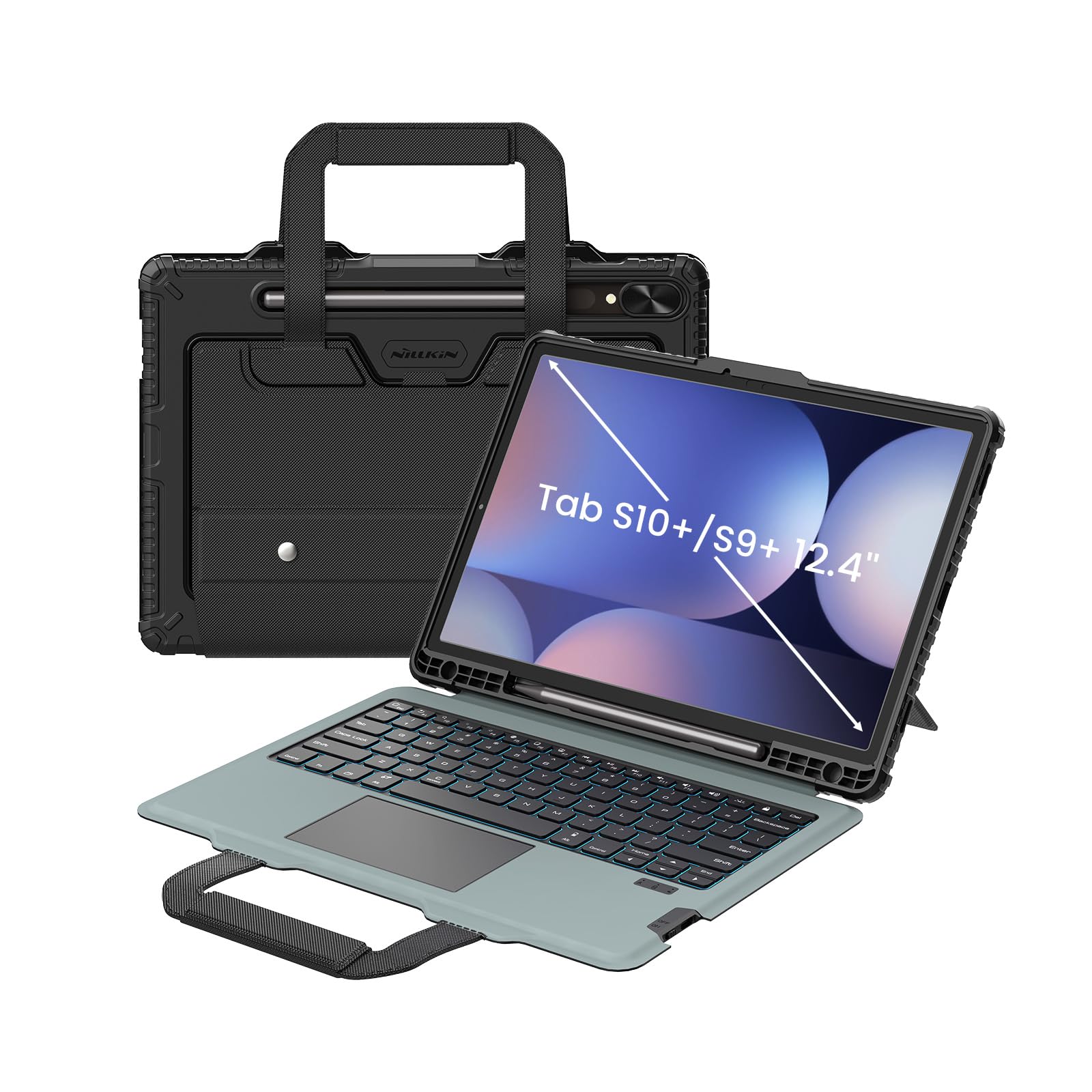 Photo 1 of Nillkin Carry Go for Samsung Galaxy Tab S10 Plus Detachable Keyboard Case with 7 Backlit, Kickstand, Trackpad, S Pen Holder,S10+ S9+ Plus Tablet Keyboard 12.4''