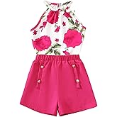 YOURUIKEY Cute Clothes for Girls Summer Outfits Kids Rose Crop Top Pockets Shorts Tween Girls Hawaiian Clothing Set Size 8-12