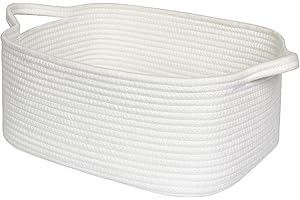 MEGASKET White Cute Cotton Rope Baskets for Organizing, Woven Baskets for Gifts Empty, Baby Nursery Closet Storage Organizer Bin, Cat Dog Toy Bin Box with Handle, Decorative Bathroom Towel Storage