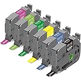 XemaX 6X 12mm 0.47" Multi-Colored Label Tape Compatible for Brother P Touch Label Maker Tape Tze Tz 12mm 0.47 Ribbon Laminated Tz Colored Refills for PT-D220 D210 H110 1000 1280 D400, 1/2" x 26.2'