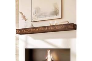 ABSWHLM 72x8x5 Fireplace Mantel - Handcrafted Hollow Rustic Solid Wood Wall Mounted Floating Shelf with Invisible Heavy Duty Wood Bracket (Weathered Brown)