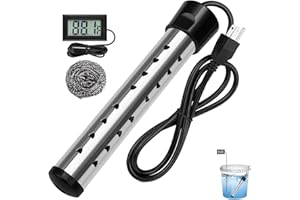 TOUWENZD 2000W Immersion Water Heater Electric, Fast Heating Portable Water Heater with 304 Stainless Steel, Bucket Heater with Digital LCD Thermometer for Home Camping Bath Pool Outdoor Use ﻿
