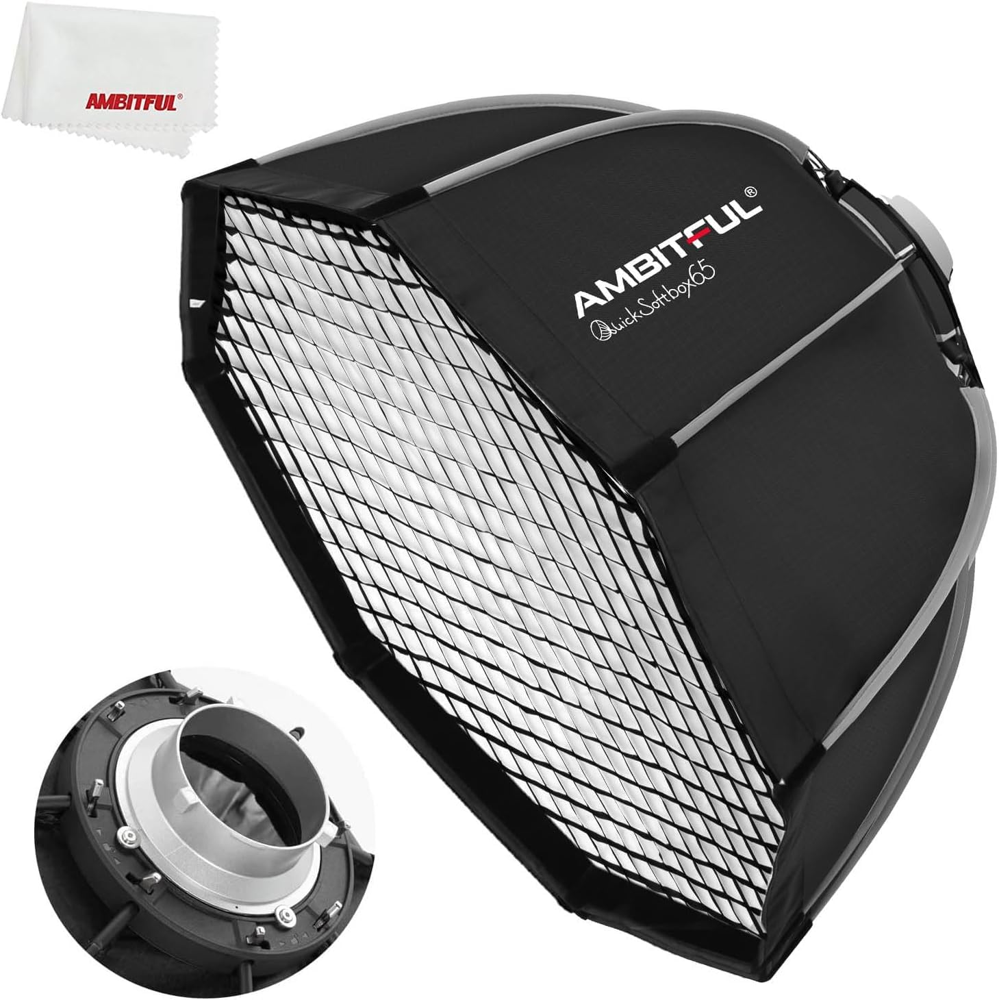 AMBITFUL QS65 65CM/26 QS90/35.4" Portable Quickly Fast Installation Octagon Honeycomb Grid Strip Softbox Strip Box for Photo Strobe Studio Flash Softbox Bowens Mount (QS-65)