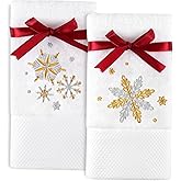 Quera 2 Pack Christmas Hand Towels 100% Cotton Embroidered Premium Luxury Decor Bathroom Decorative Dish Towels Set for Drying, Cleaning, Cooking, Holiday Towels Gift Set 13.7'' x 29.5'', Snowflake