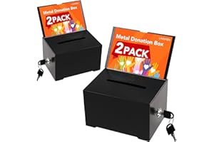 LINSIRON 2 Pack Metal Donation Box with Lock,Ballot Box with Sign Holder, Suggestion Box, Tip Box for Voting,Fundraising,Collection,6.3x4.72x3.94 Inch