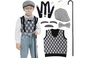 SunnyLisa Old Man Costume for Kids - 100th Day of School Grandpa Costume for Boys,Child 100 Year Old Person Cosplay Outfit