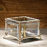 DHCGPP Glass Vintage Jewelry Box Keepsake storage Trinket Ring Display Box Home Decor Beveled Clear Glass Box Organizer(4.6x4.6x3.2Inches)
