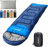 BISINNA Sleeping Bag with Pillow 4 Season Waterproof Warm Blue Right Zip view 1