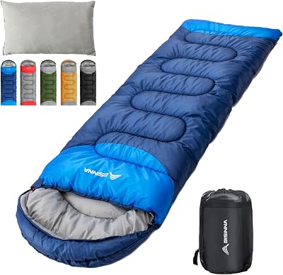 BISINNA Sleeping Bag with Pillow 4 Season Waterproof Warm Blue Right Zip