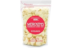 KIDU Merckens Chocolate Fountain Chocolate Melts, Melting Chocolate For Cake Pops, Melting Wafers, Candy Melts Chocolate Chips For Baking White Chocolate 3 Pound Resealable Bag