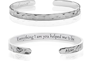 Carviell Engraved Cuff Bracelets for Women – Inspirational, Friendship, Love, Mom, Daughter, Sister, Christian, Graduation, Memorial & Wedding Gifts – 80+ Phrases – Stainless Steel, Gift-Ready