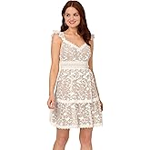 Adrianna Papell Womens Lace Embroidery Flutter Dress