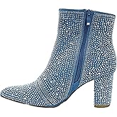 Women Rhinestone Block Chunky Heel Ankle Bootie Iceberg 12 By Forever shoes Blue Denim Size 7