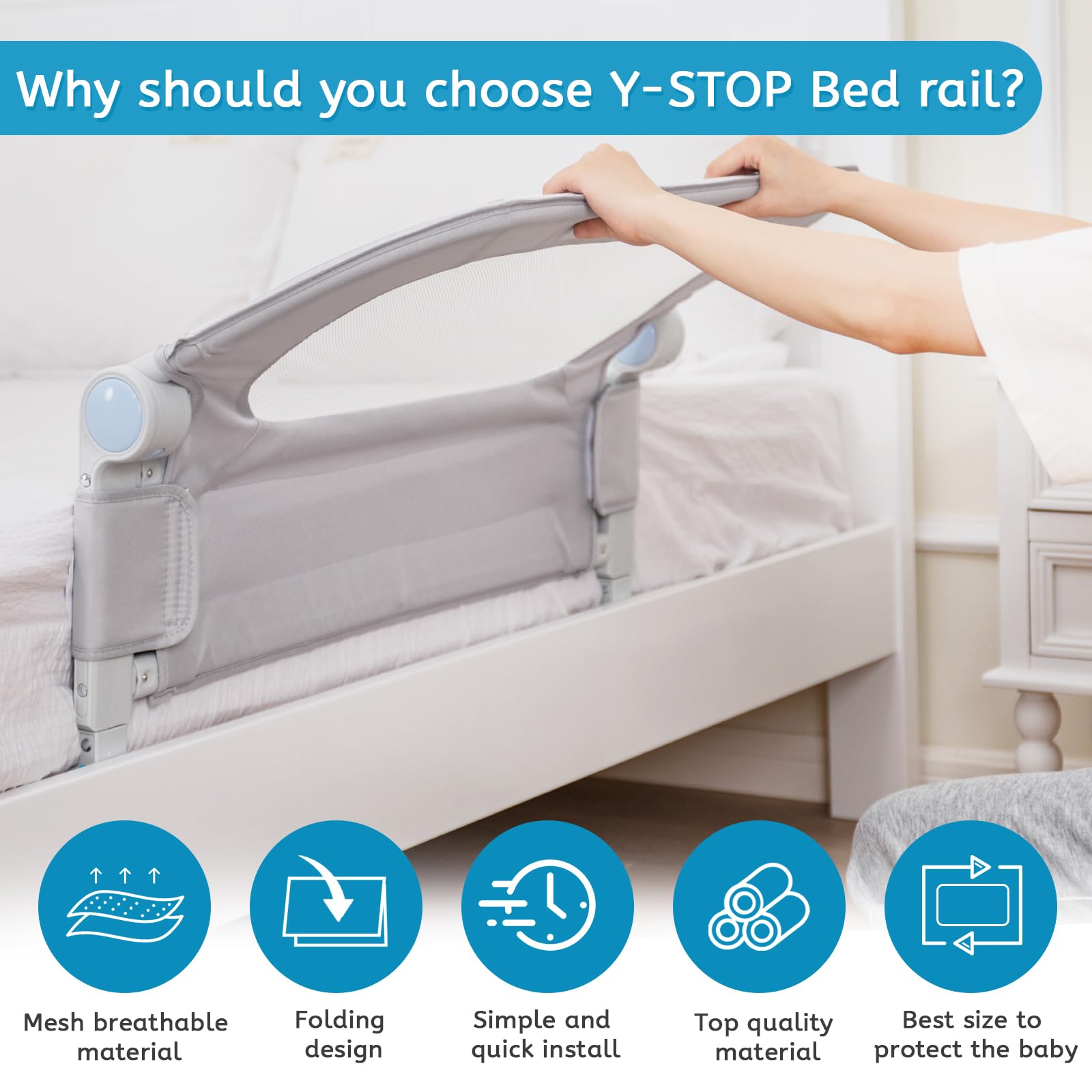 Y- STOP Toddler Bed Rails for Crib Baby Bed Rail Guard for Queen. King Bed, Adjustable Bed Rail Guard with Reinforced Anchor Fit for Slats& Boxspring, Sturdy Crib Bed Rail Guard for Toddlers,Kids