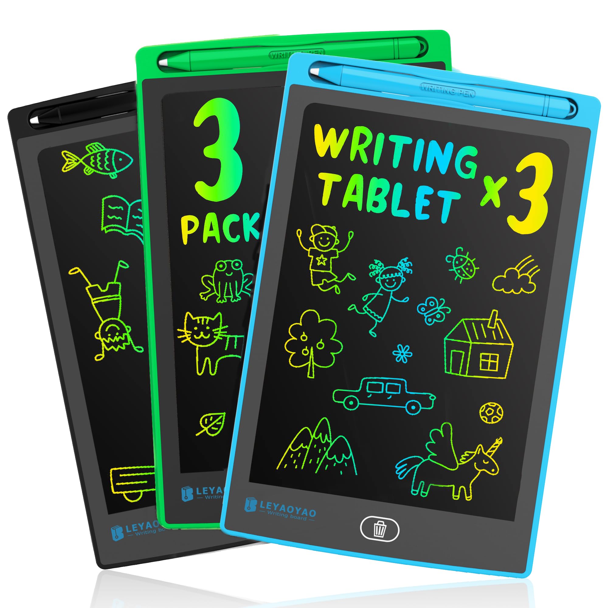 LEYAOYAO 3 Pack LCD Writing Tablet for Kids, 8.5inch Colorful Screen Doodle Pad Drawing Board, Learning Educational Toys Gifts for 3 4 5 6 7 Years Old Girls Boys (Black+Green+Blue)