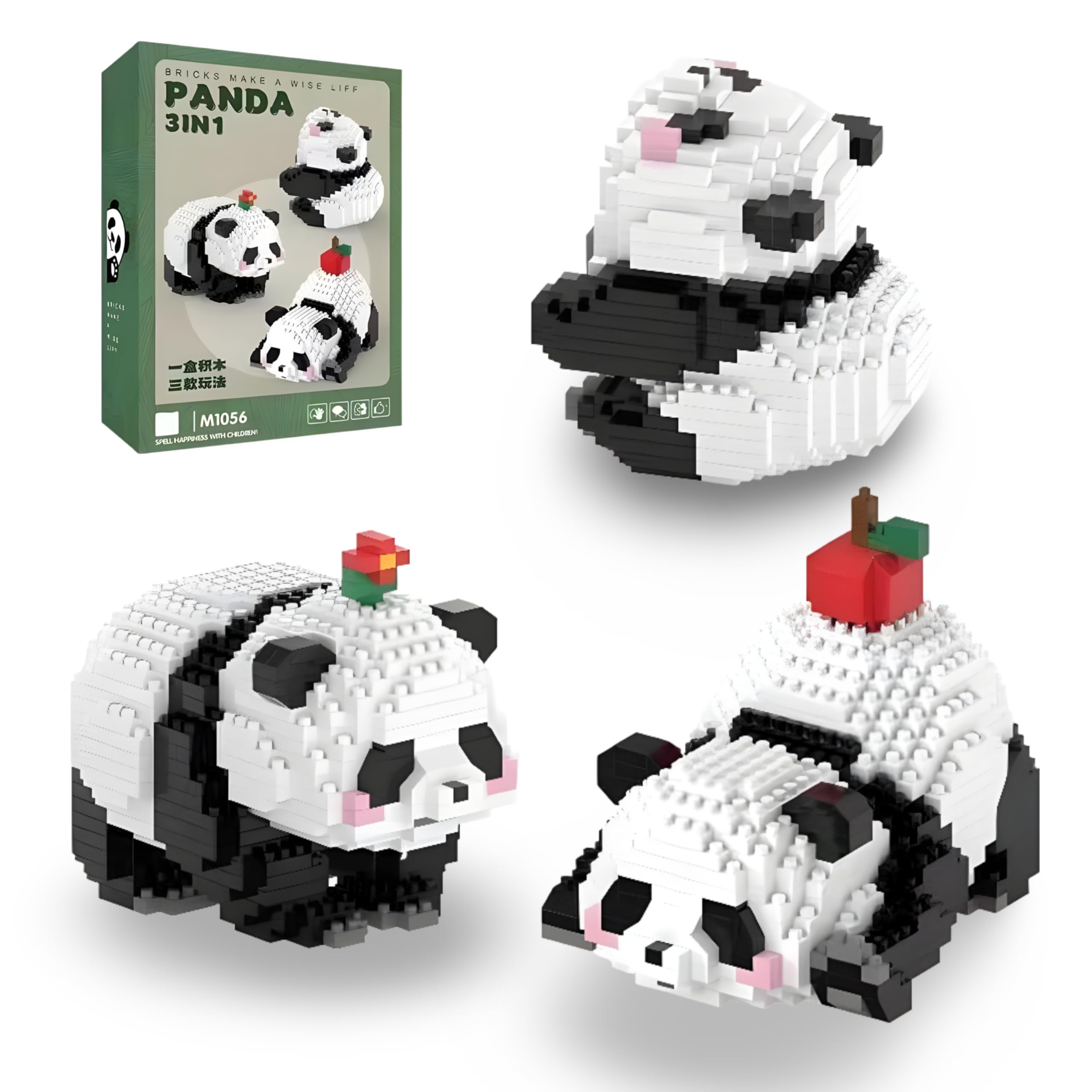 Mini Panda Building Blocks Set, Cute Animals Building Toys, Micro Blocks 3 in 1 Panda Mini Brick Kits for Adults, Party Favors Gifts for Adults and Kids, 120+ PCS (M1056)