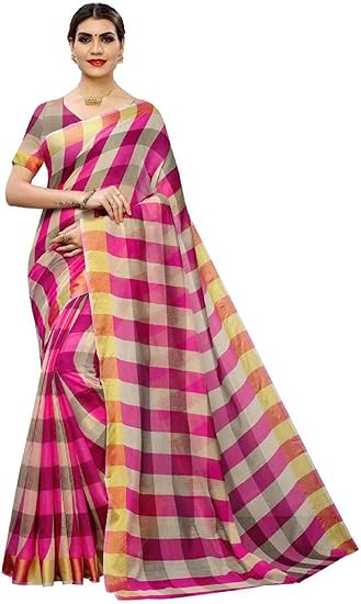 Womens Chanderi Cotton Silk Blend Linen Style Saree with Blouse