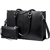 LOVEVOOK Laptop Tote Bag for Women, 15.6 Inch Large Capacity Vintage Leather Work Computer Bag, Business Casual Shoulder Handbag, Black