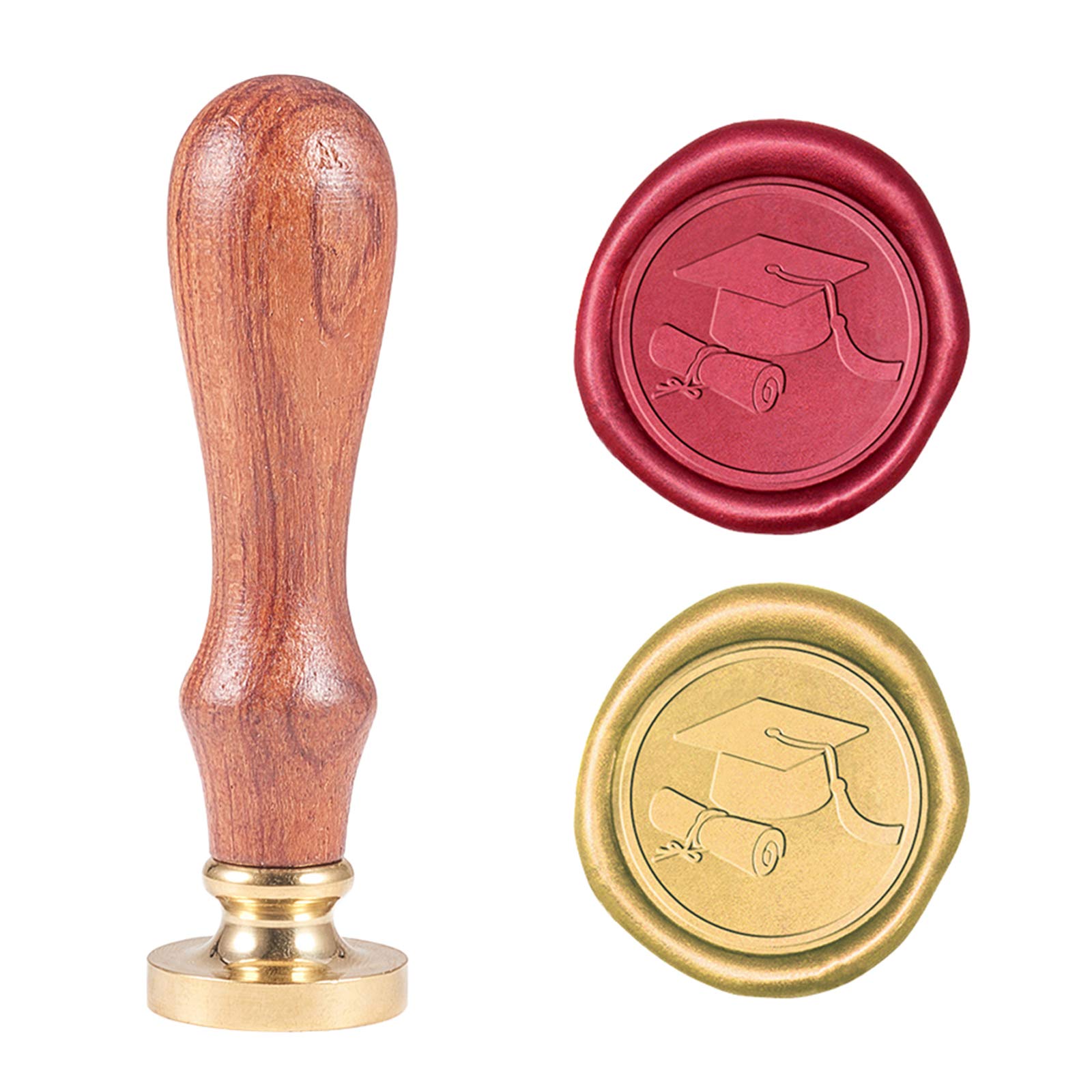 CRASPIRE Wax Seal Stamp Graduation, Wax Sealing Stamps Graduation Cap Removable Brass Seal Wood Handle for Gra...