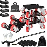 MYUEA Furniture Dolly,Furniture Movers with 5 Wheels,Carbon Steel Panel Heavy Duty Dolly,Maximum Load 3474LBS,Furniture Lifter with 5 360&deg; Rotatable Rubber Universal Wheels(Black,6.89x6.9 in)