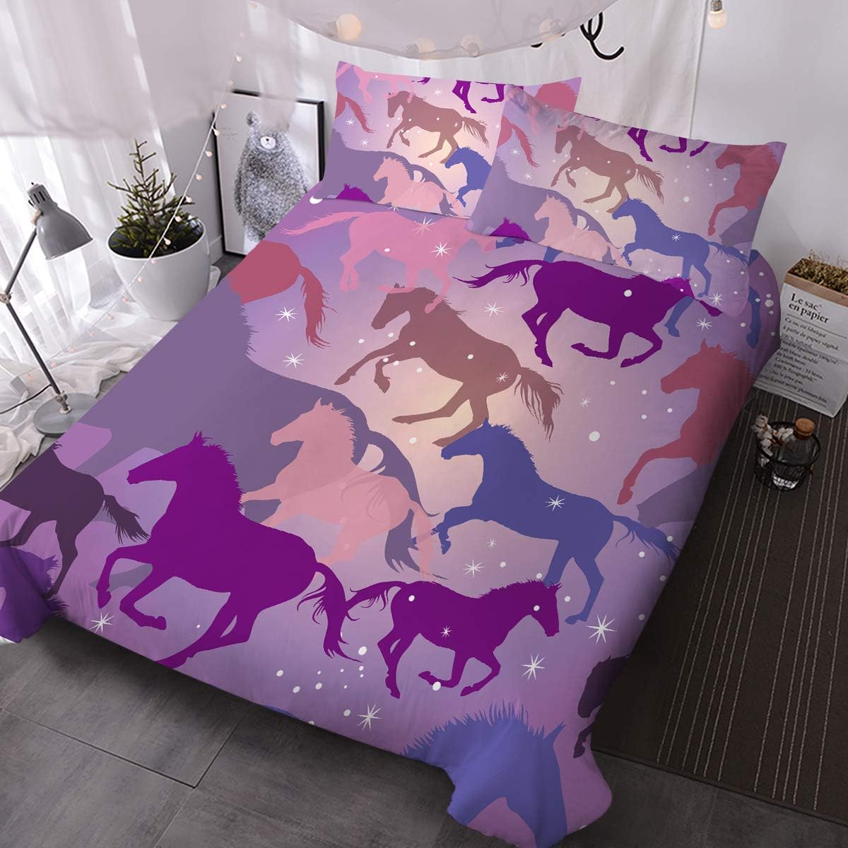 BlessLiving Horse Full Size Bedding Sets Cute Comforter Cover Cet for Girls Boys