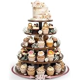 Funnymoom 5 Tier Large Round Cupcake Stand for 100 Cupcake Rustic Cupcakes Tower 360&deg; Rotatable Wooden Cupcakes Holder Table Display Dessert Stand for Birthday Graduation Baby Shower Wedding 20.9''