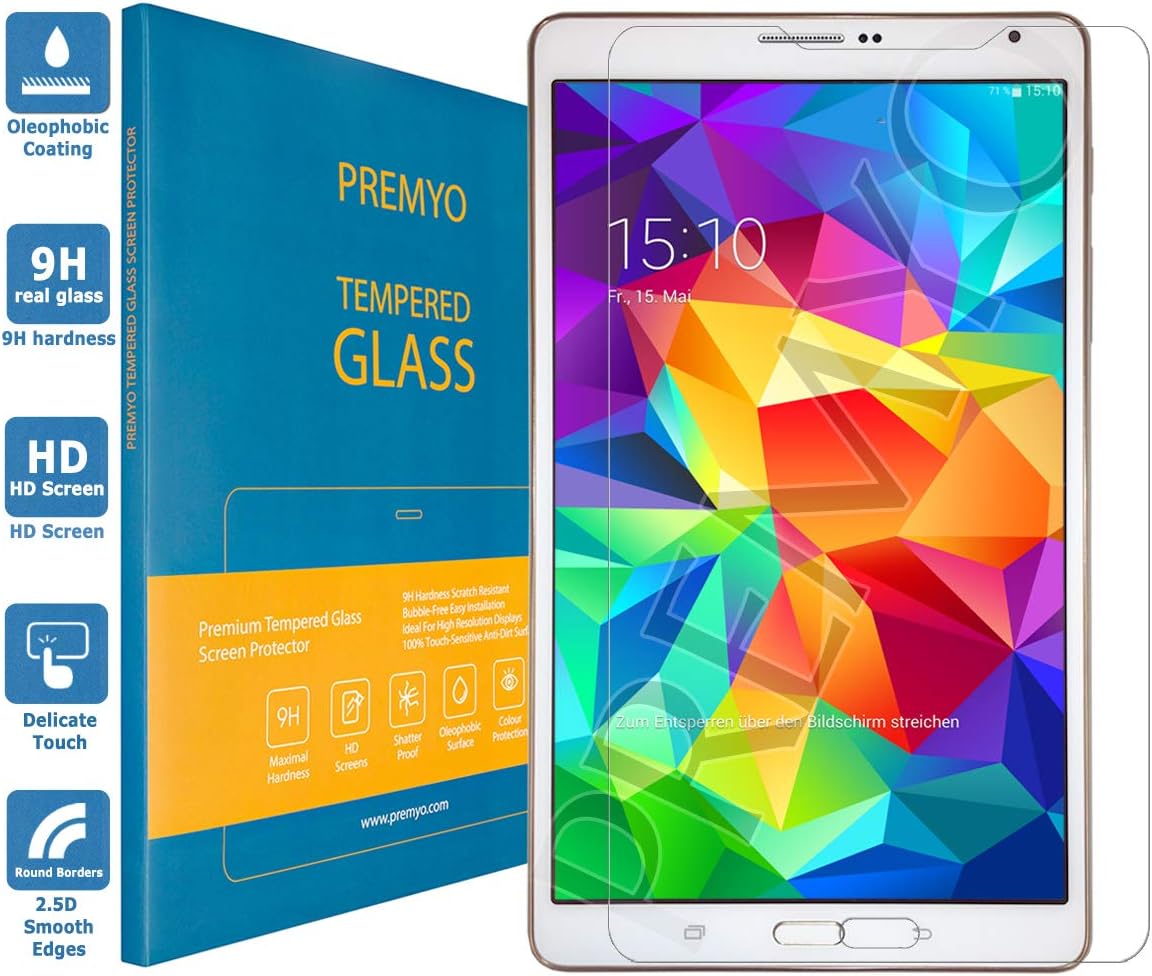PREMYO Screen Protector Tempered Glass Film compatible with Samsung Galaxy Tab S 8.4 Anti-Scratch Bubble Free 9H Hardness 2.5D Case Friendly
