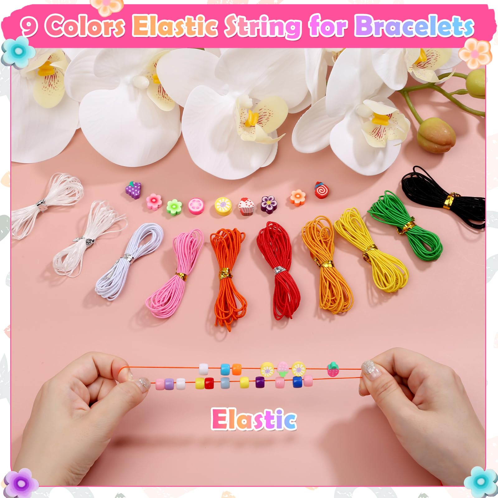 cridoz Bead Bracelet Making Kit, Bead Kits for Bracelets Making with Pony Beads, Polymer Fruit Clay Beads, Charm Beads, Letter Beads for Bracelets and Jewelry Making