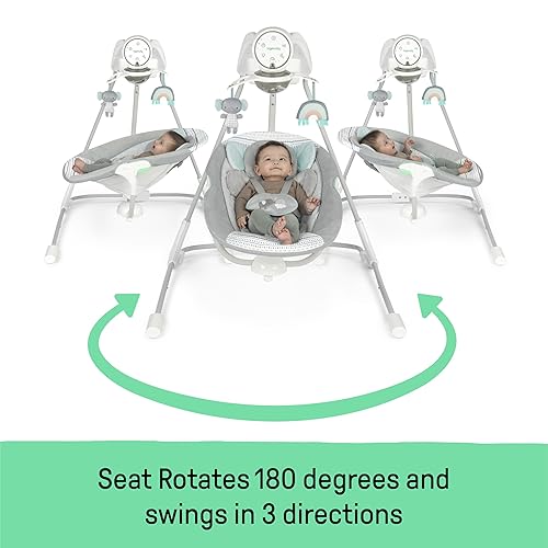 Ingenuity InLighten 5-Speed Baby Swing Swivel Infant Seat, Point Safety  Harness, Nature Sounds, Lights V