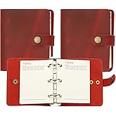 PATIKIL A9 Genuine Leather Journal, 2Pcs 3 Ring Notebook Binder Planner Loose Leaf 60 Sheets Paper Refillable for Business Office Study Writing with Snap Button, Red