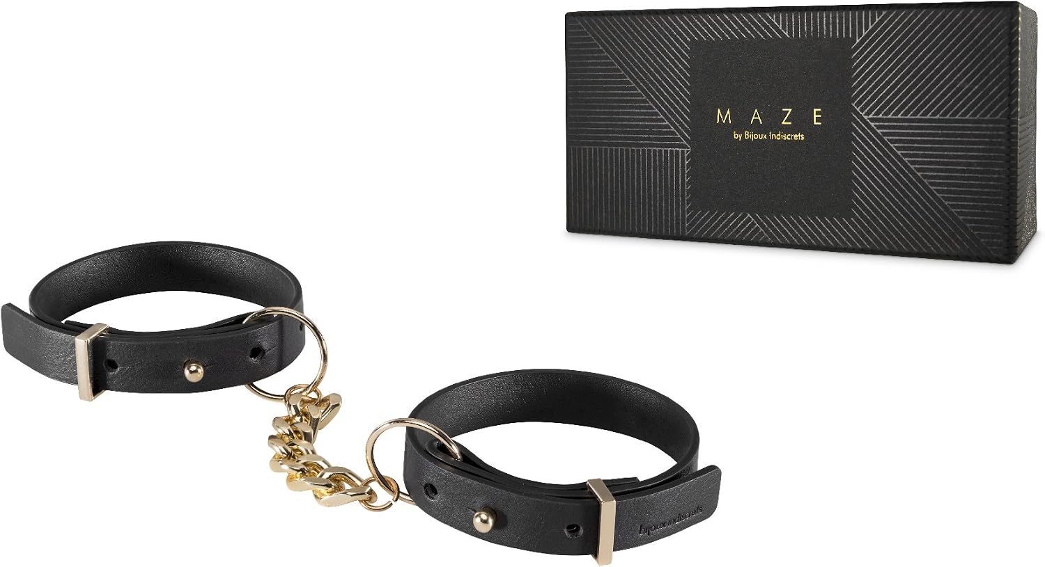 Bijoux Indiscrets MAZE Black Vegan Leather Handcuffs Restraints - Image 3