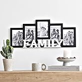 JUMBO HUMBLE Wood Wall Hanging Family Picture Photo Frame Collage, 4 x 6 Photo Frames for Family Pictures Wall Decor, 5 Openings Black