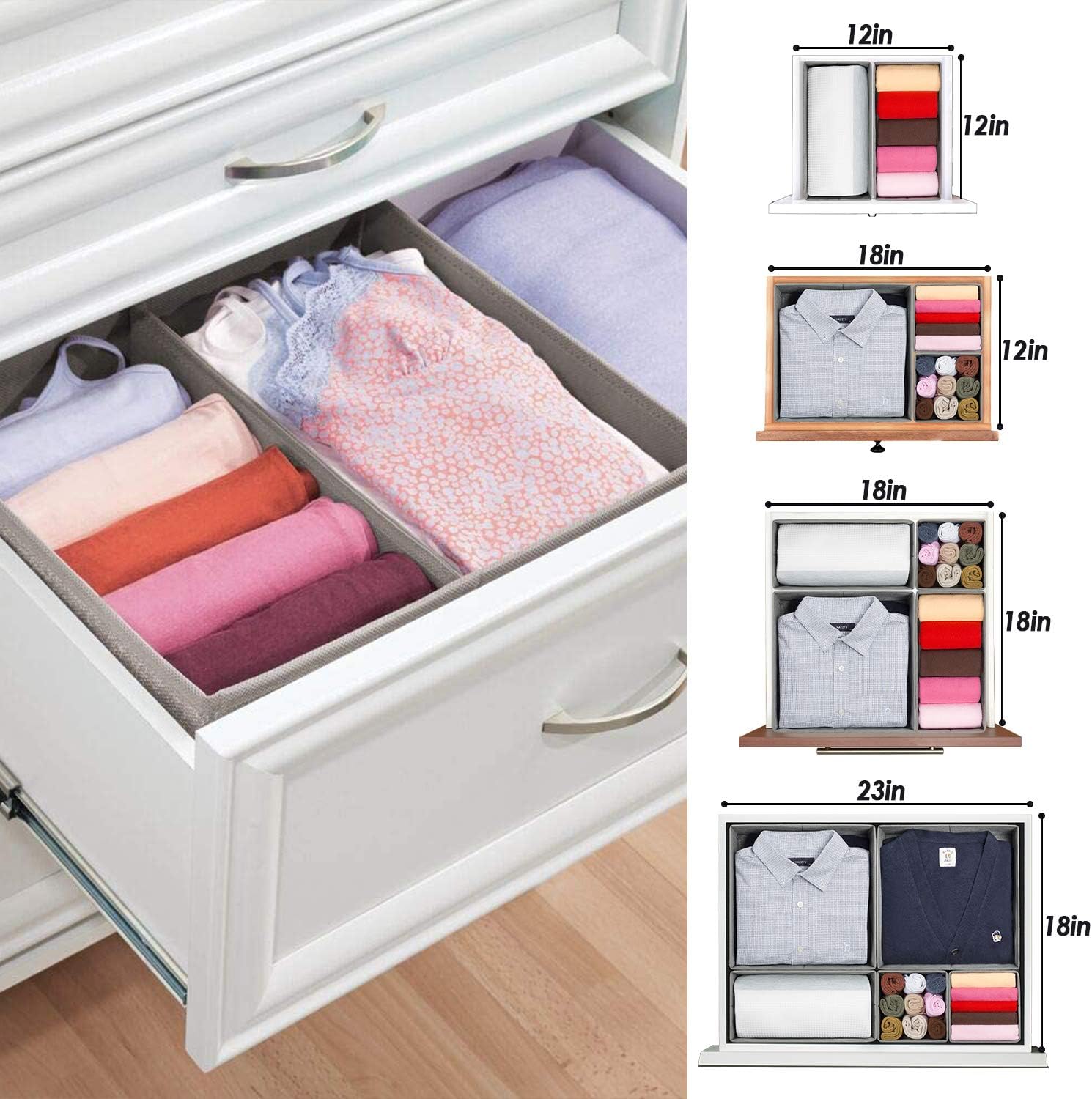 Criusia Underwear Drawer Organizer, 6 Set Foldable Underwear Drawer Organizer and Closet Dividers,Storage Box for Clothes, Socks, Underwear (6 Bins, Gray): Home Improvement
