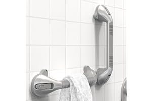 AquaChase 17“ Suction Shower Grab Bar with Indicators, Tool-Free Installation, Steady Handle for Balance Assist for Bathtub, Toilet, Bathroom, Dual Tone, Silver/Gray 2-Pack
