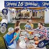 Yontree 16th Birthday Decorations Navy Blue Silver 9ft Banner Sash Cake Topper view 7