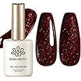 Born Pretty Christmas Burgundy Glitter Gel Nail Polish Shimmer Wine Red Gel Polish Fall Winter Hema-Free Color Gel Polish Nail Art Design Manicure Salon DIY Home 15ml