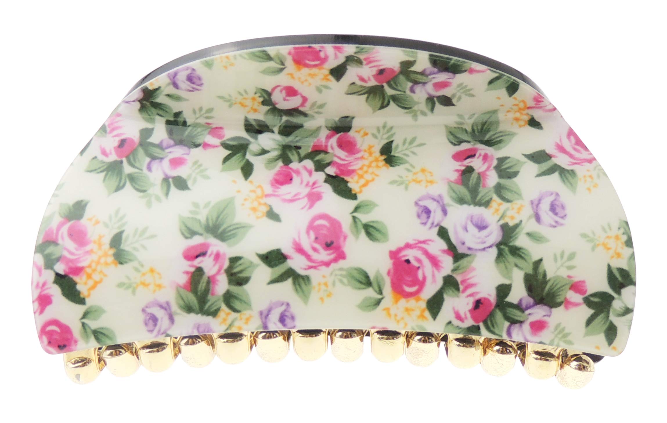 Women Girls Wave Jaw Clip Octopus Clamp Grip Bridal Wedding Party Styling Fine Thin Hair Accessories Butterfly claw Roses Floral Flowers Print (Cream)