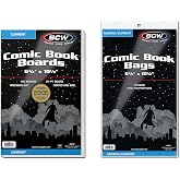 BCW Current Comic Book Bags and Backing Boards, 100 Count | Acid-free clear sleeves, 24-pt SBS support, 3% calcium carbonate buffer, fits modern issues, protects during storage
